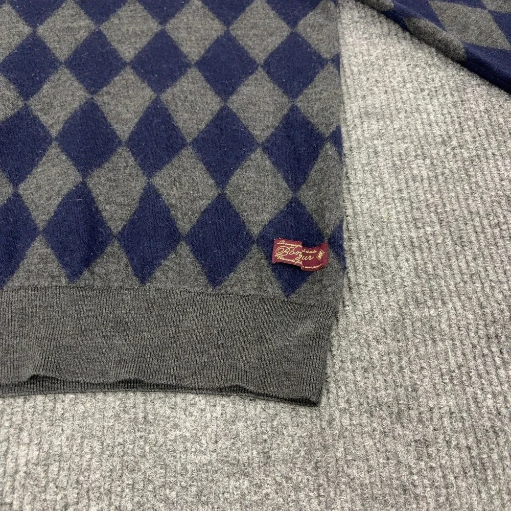 Scotch and Soda Sweater Men L Blue Grey Merino Wool Argyle Crewneck Preppy Style